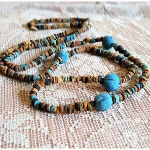 Be Queen of the Nile with our Clay Mummy bead necklace Turquoise and earth color